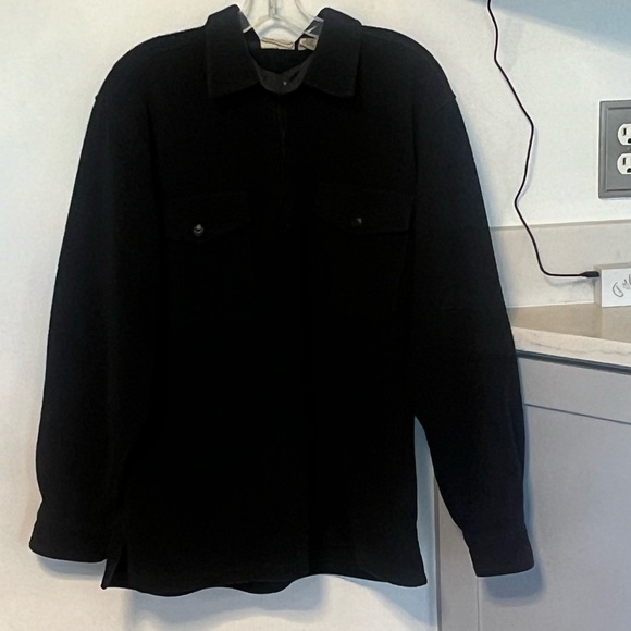 LLBean Men’s 90s Vintage Sport Pullover Black Collared Fleece Shacket size M - Picture 7 of 12